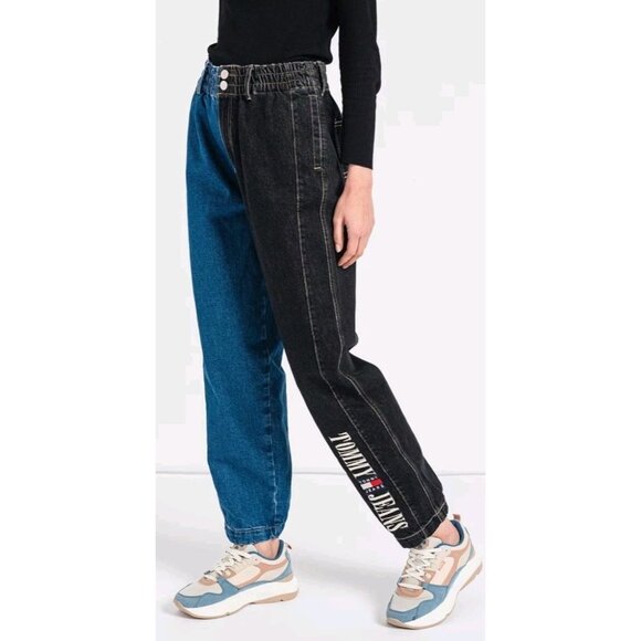 Tommy Hilfiger Size 4 Retro 2-Tone Embroidered Spell Out Jogger Jeans - Picture 1 of 11